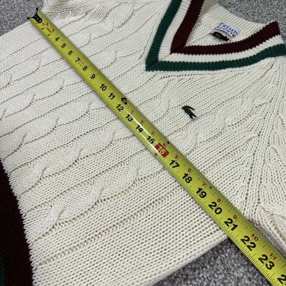 Vintage Izod Lacoste Sweater Mens Medium Cable Knit Tennis Pullover 80s Preppy - Picture 7 of 8